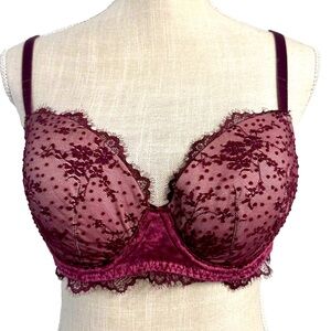 Victoria's Secret Dream Angels Lined Demi Velvet Dot Burgundy Bra Size 34D